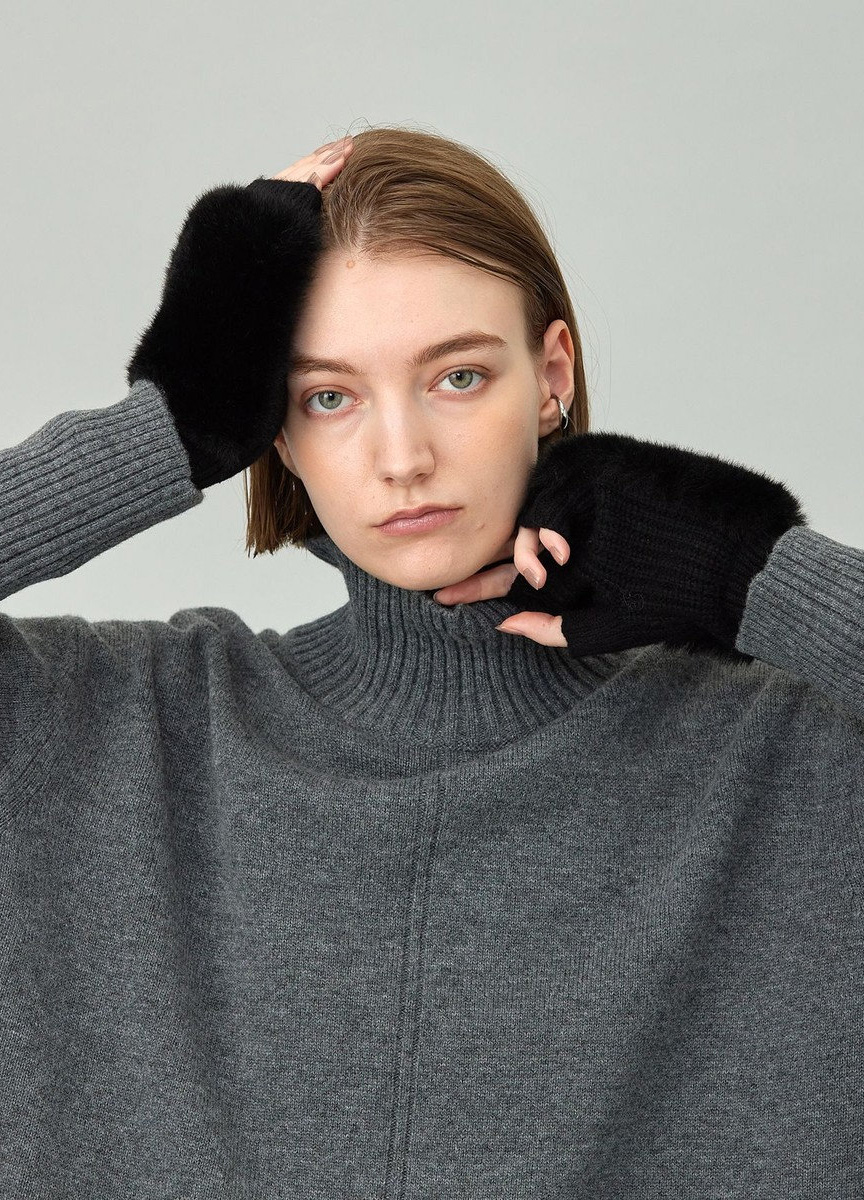 拼接皮草造型手套